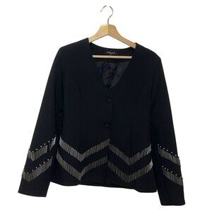 Beulah Black Blazer Jacket With Embroidered Metallic Stripes Size L